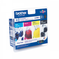 Brother Tintapatron LC980VALBP, Tintapatron csomag: Fekete - 300 oldal, Cián / Magenta / Sárga - 260 oldal