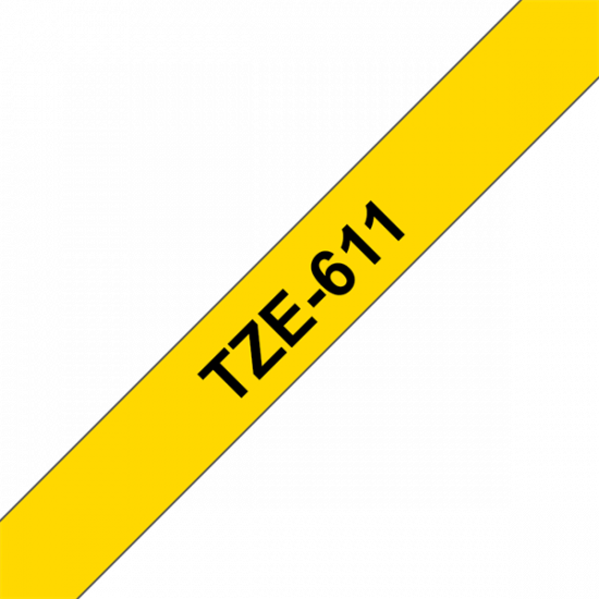BROTHER szalag TZe-611, Sárga alapon Fekete, Laminált, 6mm  0.23", 8 méter