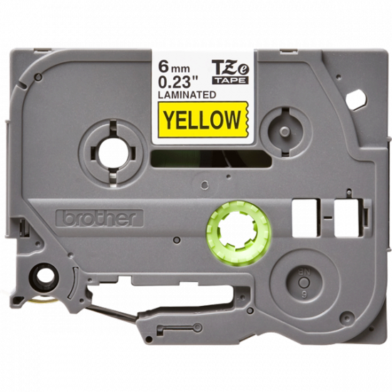 BROTHER szalag TZe-611, Sárga alapon Fekete, Laminált, 6mm  0.23", 8 méter