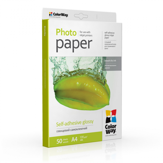 COLORWAY Fotópapír, fényes öntapadó (glossy self-adhesive), 135 - 80g/m2, A4, 50 lap