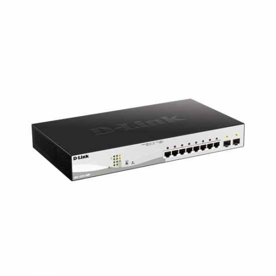 D-LINK Switch 8x1000Mbps (8xPOE) + 2xGigabit SFP Menedzselhető Rackes, DGS-1210-10MP/E