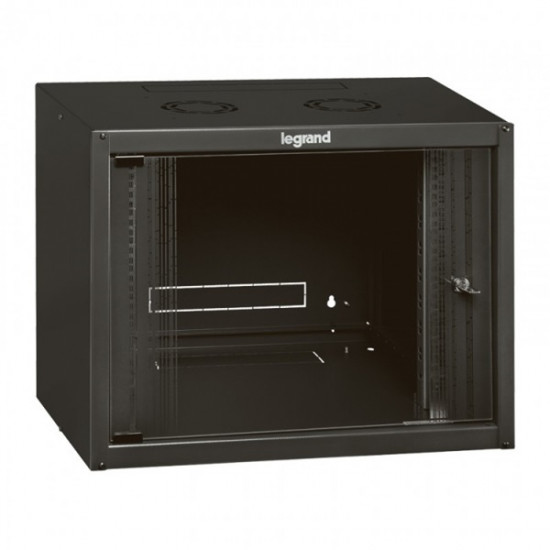 LEGRAND fali rack szekrény 19` 6U MAG: 362 SZÉL: 600 MÉLY: 400 antracit egyrekeszes üvegajtós készre szerelet MAX: 18 kg
