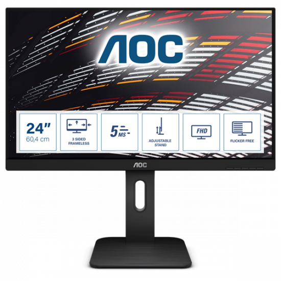 AOC IPS monitor 23.8" 24P1, 1920x1080, 16:9, 250cd/m2, 5ms, VGA/DVI/HDMI/DisplayPort/4xUSB, Pivot, hangszóró