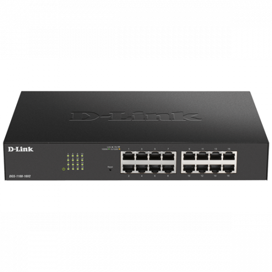 D-LINK Switch 16x1000Mbps Fémházas Asztali Menedzselhető, DGS-1100-16V2/E