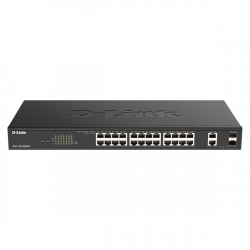 D-LINK Switch 24x1000Mbps (24xPOE) + 2xGigabit kombó SFP Fémházas Menedzselhető Rackes, DGS-1100-26MPV2/E