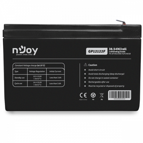 APC (NJOY) GP12122F Akkumulátor 12V/12Ah zárt, gondozásmentes Borne T2