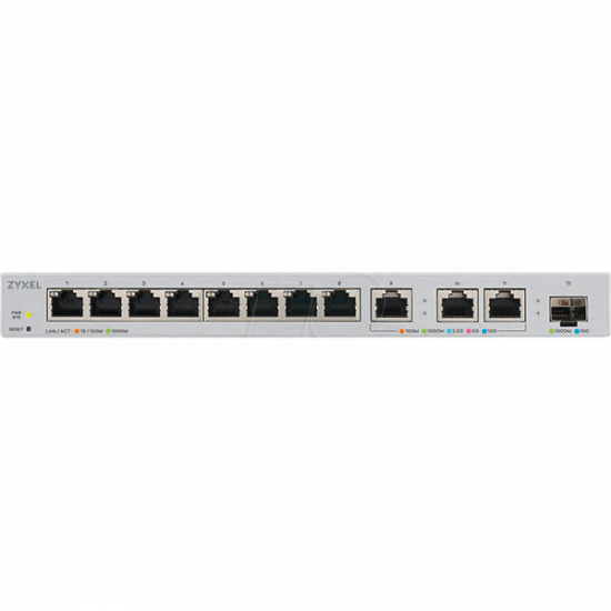 ZYXEL Switch 11x1000Mbps (3x10G) + 1xGigabit SFP+, Fémházas Webmenedzselhető, XGS1250-12-ZZ0101F