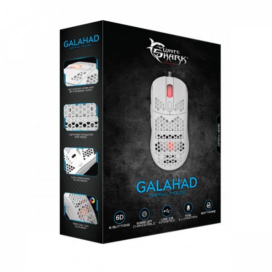 WHITE SHARK GM-5007W GALAHAD gamer egér, fehér, 6400 dpi