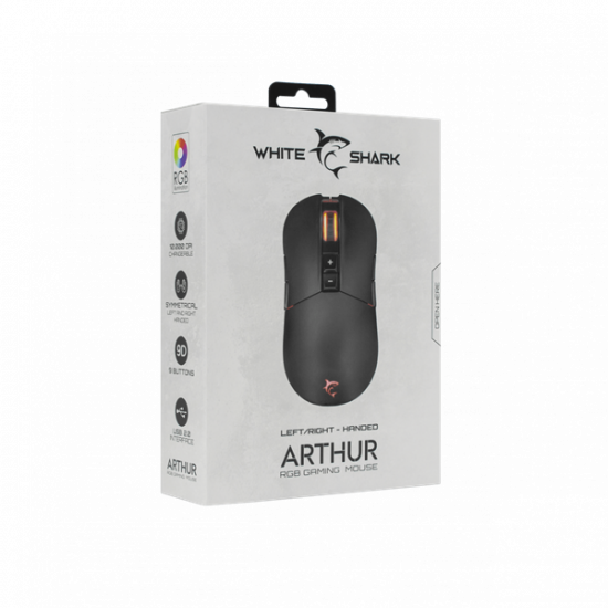 WHITE SHARK ARTHUR (GM-9005) gamer egér, 9D, fekete, 10000 dpi, RGB