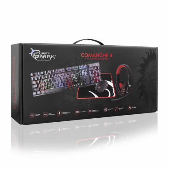 WHITE SHARK COMANCHE-3 gamer combo billetyűzet (magyar) + egér + fejhallgató + egérpad