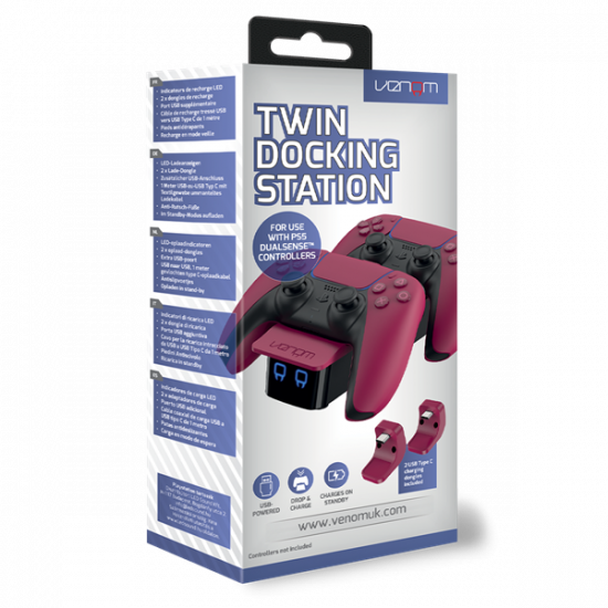 VENOM PS5 Kiegészítő Dupla Töltő állomás "Cosmic Red" Piros, VS5010