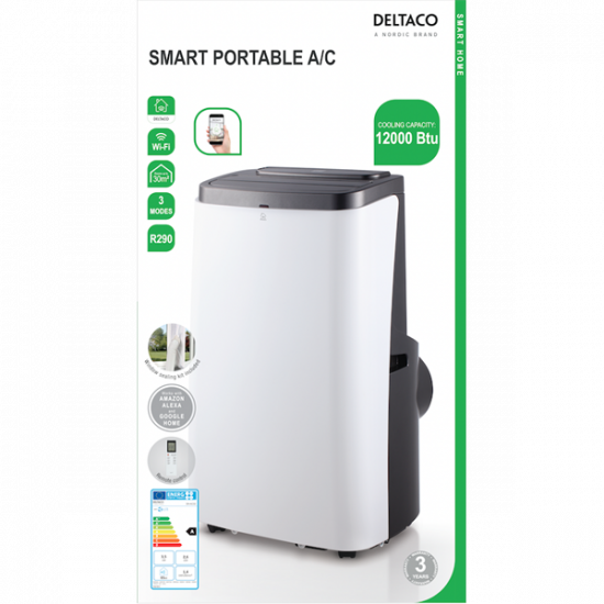 DELTACO SMART HOME SH-AC02 mobil smart klíma, 3,5kW, 12000 BTU,  WI-FI, hűt, 3 év garancia