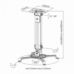 SBOX PM-18S Mennyezeti projektor tartó konzol, forgatható, dönthető, max 13.5 kg