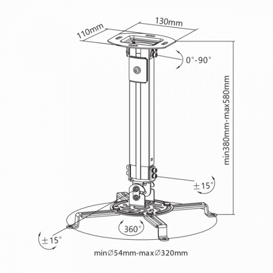 SBOX PM-18S Mennyezeti projektor tartó konzol, forgatható, dönthető, max 13.5 kg