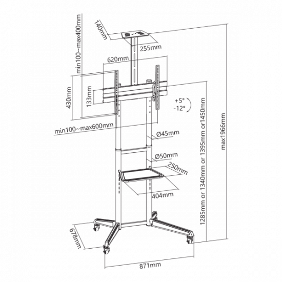 SBOX FS-401 Gurulós konzol, konferencia állvány, 32"-55", 600x400, max 50 kg