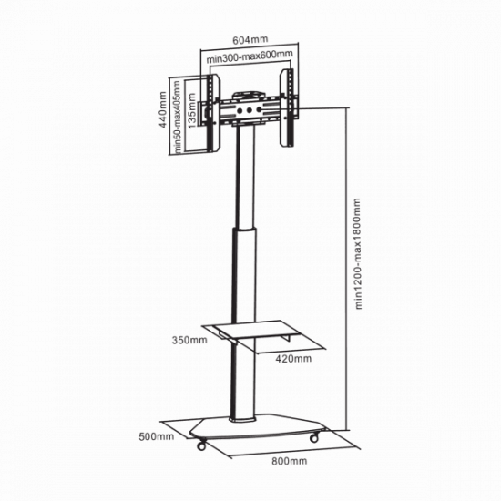 SBOX FS-500 Gurulós konzol, konferencia állvány, 37"-70", 600x400, max 40 kg