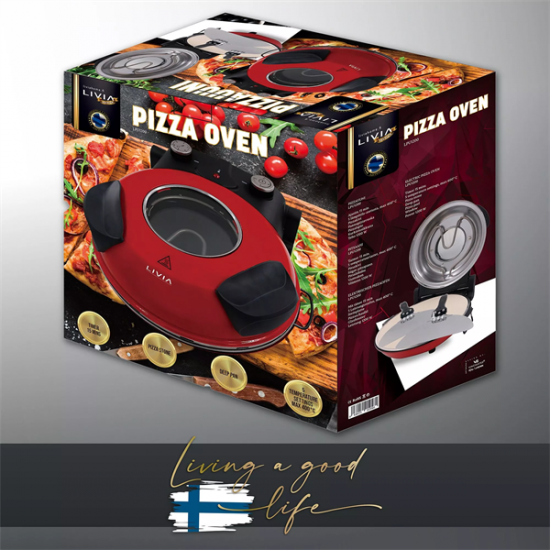 LIVIA LPU1200 elektromos pizzasütő, 32 cm, 1200W, időkapcsoló: 15 perc, 5 teljesítmény fokozat, maximum 400°C, PAN pizza