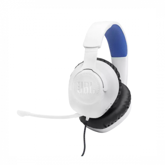 JBL Quantum 100P Console (Vezetékes, gaming fejhallgató levehető mikrofonnal), Fehér/Kék