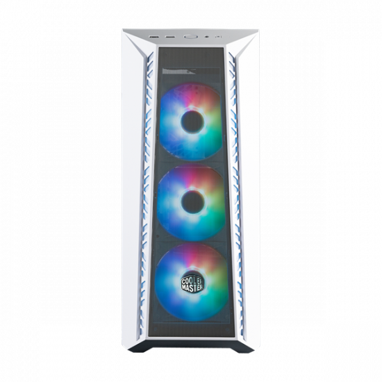 COOLER MASTER Ház Midi ATX MasterBox 520 + 3db Ventilátor + HUB,Tápegység nélkül, Üvegfalú, fehér