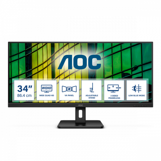 AOC monitor 34" U34E2M, 3440x1440, 21:9, 300cd/m2, 4ms, 2xHDMI/DisplayPort