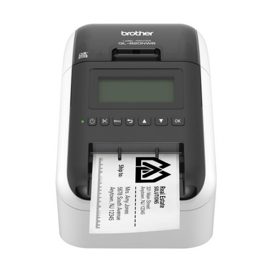 BROTHER Címkenyomtató QL-820NWBC, asztali, thermál, 2 színű nyomtatás, WiFi/LAN/Bluetooth/USB, 148mm/mp, 300dpi,