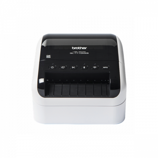 BROTHER Címkenyomtató QL1110NWBC, asztali, thermál,  110mm/mp, USB/BT/LAN/Wifi, 300dpi, kijelző, DK címke