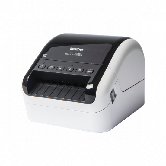 BROTHER Címkenyomtató QL1110NWBC, asztali, thermál,  110mm/mp, USB/BT/LAN/Wifi, 300dpi, kijelző, DK címke
