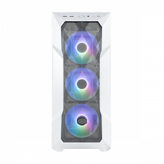 COOLER MASTER Ház Midi ATX MasterBox TD500 MESH V2 ARGB, 3db ARGB Ventilátorral, Tápegység nélkül, Edzett Üveg, fehér