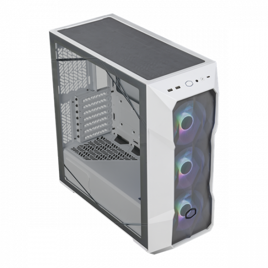 COOLER MASTER Ház Midi ATX MasterBox TD500 MESH V2 ARGB, 3db ARGB Ventilátorral, Tápegység nélkül, Edzett Üveg, fehér