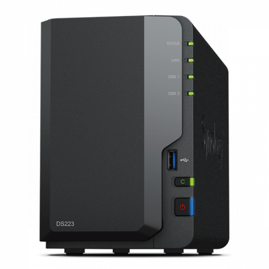 SYNOLOGY NAS 2 fiókos DS223 Realtek RTD1619B 4x1,7GHz, 2GB DDR4, 1x1GbE, 3xUSB3.2Gen1