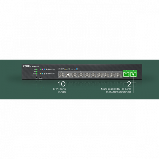 ZYXEL Switch 10x10Gigabit SFP+ + 2x10G, Menedzselhető Rackes, XS1930-12F-ZZ0101F