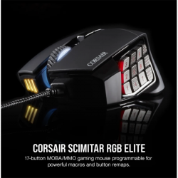 CORSAIR Vezetékes Egér Gaming, SCIMITAR RGB ELITE, 17 programozható gomb, RGB Világítás, 18000dpi, fekete