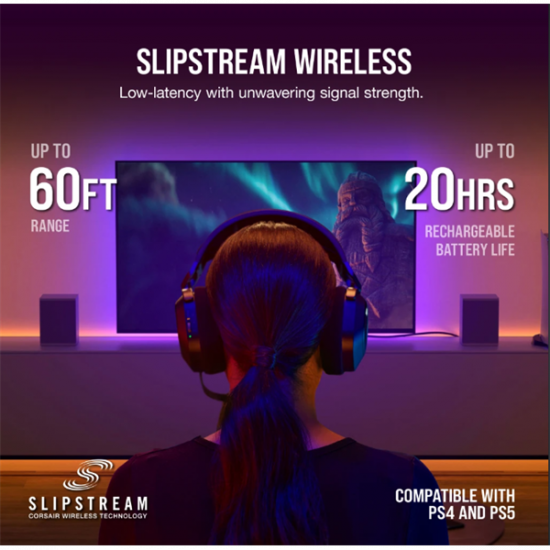 CORSAIR Vezeték Nélküli Headset, HS80 RGB WIRELESS Premium Gaming, Dolby Atmos hangzás, szürke