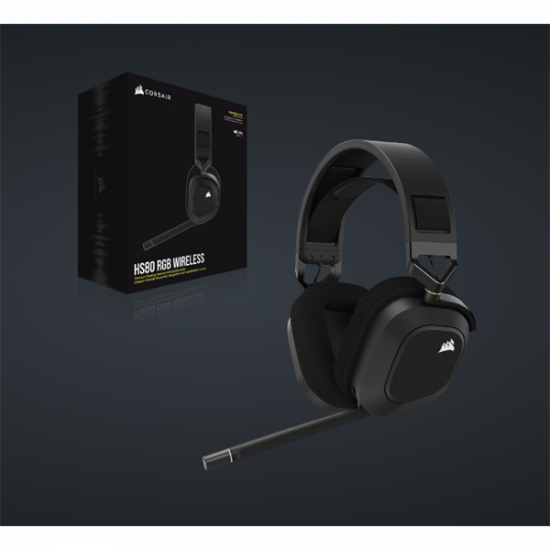 CORSAIR Vezeték Nélküli Headset, HS80 RGB WIRELESS Premium Gaming, Dolby Atmos hangzás, szürke