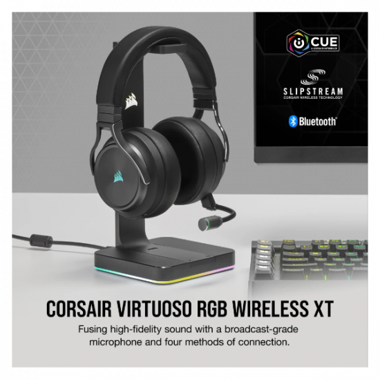 CORSAIR Vezetékes/Vezeték Nélküli Headset, VIRTUOSO RGB WIRELESS XT, Dolby Atmos, fekete