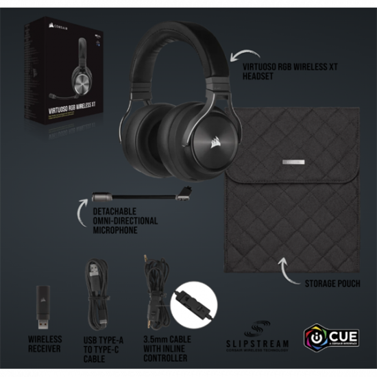 CORSAIR Vezetékes/Vezeték Nélküli Headset, VIRTUOSO RGB WIRELESS XT, Dolby Atmos, fekete