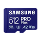 SAMSUNG Memóriakártya, PRO Plus microSDXC kártya 512GB, CLASS 10, UHS-I, U3, V30, A2, + Adapter, R180/W130