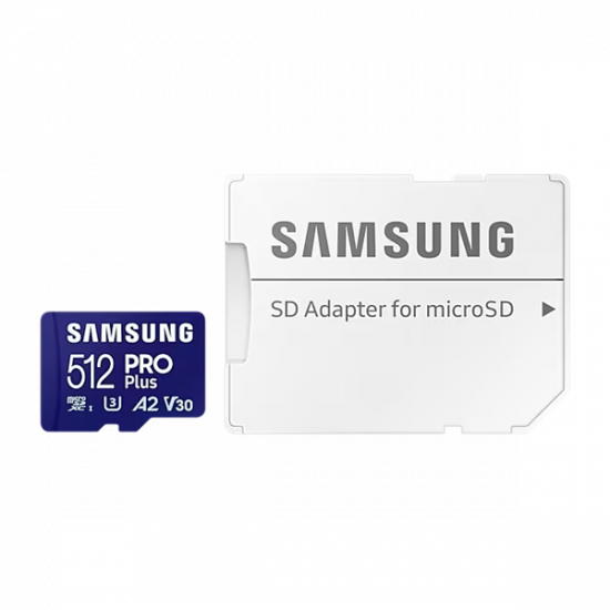 SAMSUNG Memóriakártya, PRO Plus microSDXC kártya 512GB, CLASS 10, UHS-I, U3, V30, A2, + Adapter, R180/W130