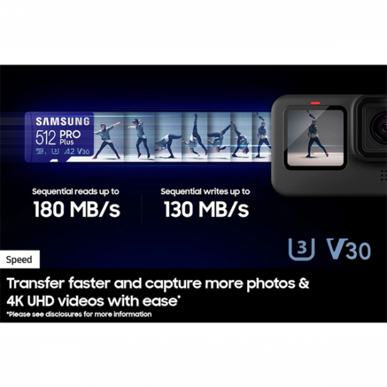SAMSUNG Memóriakártya, PRO Plus + Reader microSDXC 256GB, CLASS 10, UHS-I, U3, V30, A2, R180/W130
