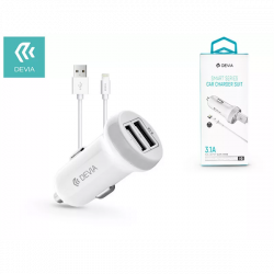 DEVIA APPLE IPHONE LIGHTNING SZIVARGYÚJTÓS TÖLTŐ ADAPTER + LIGHTNING ADATKÁBEL - 5V/3,1A - WHITE