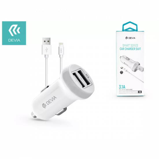 DEVIA APPLE IPHONE LIGHTNING SZIVARGYÚJTÓS TÖLTŐ ADAPTER + LIGHTNING ADATKÁBEL - 5V/3,1A - WHITE