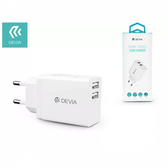 DEVIA UNIVERZÁLIS USB HÁLÓZATI TÖLTŐ ADAPTER 2XUSB - 5V/2,4A - SMART SERIES 2 USB CHARGER - WHITE