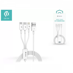 DEVIA USB TÖLTŐKÁBEL 1,2 M-ES VEZETÉKKEL - SMART SERIES 3IN1 FOR LIGHTNING/ANDROID/TYPE-C - 2A - WHITE
