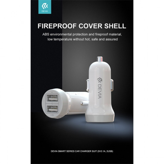 DEVIA SMART DUAL USB SZIVARGYÚJTÓS TÖLTŐ ADAPTER - SMART SERIES CAR CHARGER - 5V/3,1A - WHITE