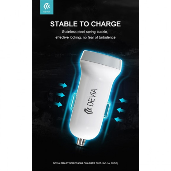 DEVIA SMART DUAL USB SZIVARGYÚJTÓS TÖLTŐ ADAPTER - SMART SERIES CAR CHARGER - 5V/3,1A - WHITE