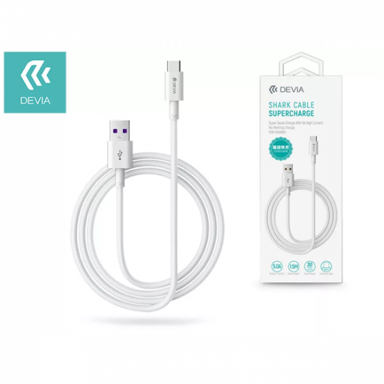 DEVIA USB - USB TYPE-C TÖLTŐ- ÉS ADATKÁBEL 1,5 M-ES VEZETÉKKEL - SHARK SUPERCHARGE USB TYPE-C - 5A - WHITE