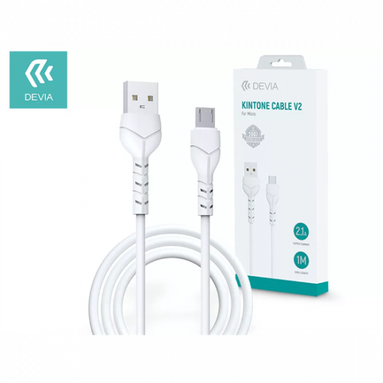 DEVIA USB - MICRO USB ADAT- ÉS TÖLTŐKÁBEL 1 M-ES VEZETÉKKEL - KINTONE CABLE V2 SERIES FOR MICRO USB - 5V/2.1A - WHITE