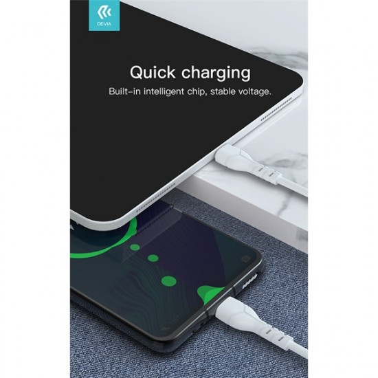 DEVIA USB - USB TYPE-C ADAT- ÉS TÖLTŐKÁBEL 1 M-ES VEZETÉKKEL - KINTONE CABLE V2 SERIES FOR TYPE-C - 5V/2.1A - WHITE