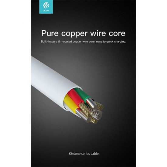 DEVIA USB - USB TYPE-C ADAT- ÉS TÖLTŐKÁBEL 1 M-ES VEZETÉKKEL - KINTONE CABLE V2 SERIES FOR TYPE-C - 5V/2.1A - WHITE