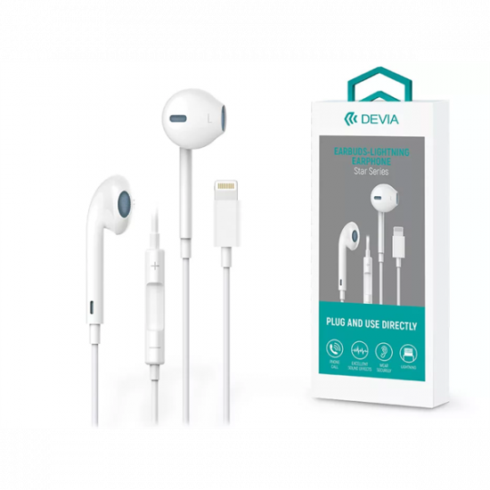 DEVIA UNIVERZÁLIS SZTEREÓ FELVEVŐS FÜLHALLGATÓ - LIGHTNING - STAR SERIES EARBUDS LIGHTNING EARPHONE - FEHÉR